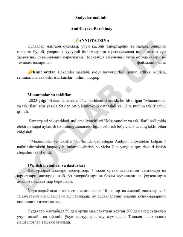 Sudyalar maktabida muammolar va takliflar sessiyasi natijalari