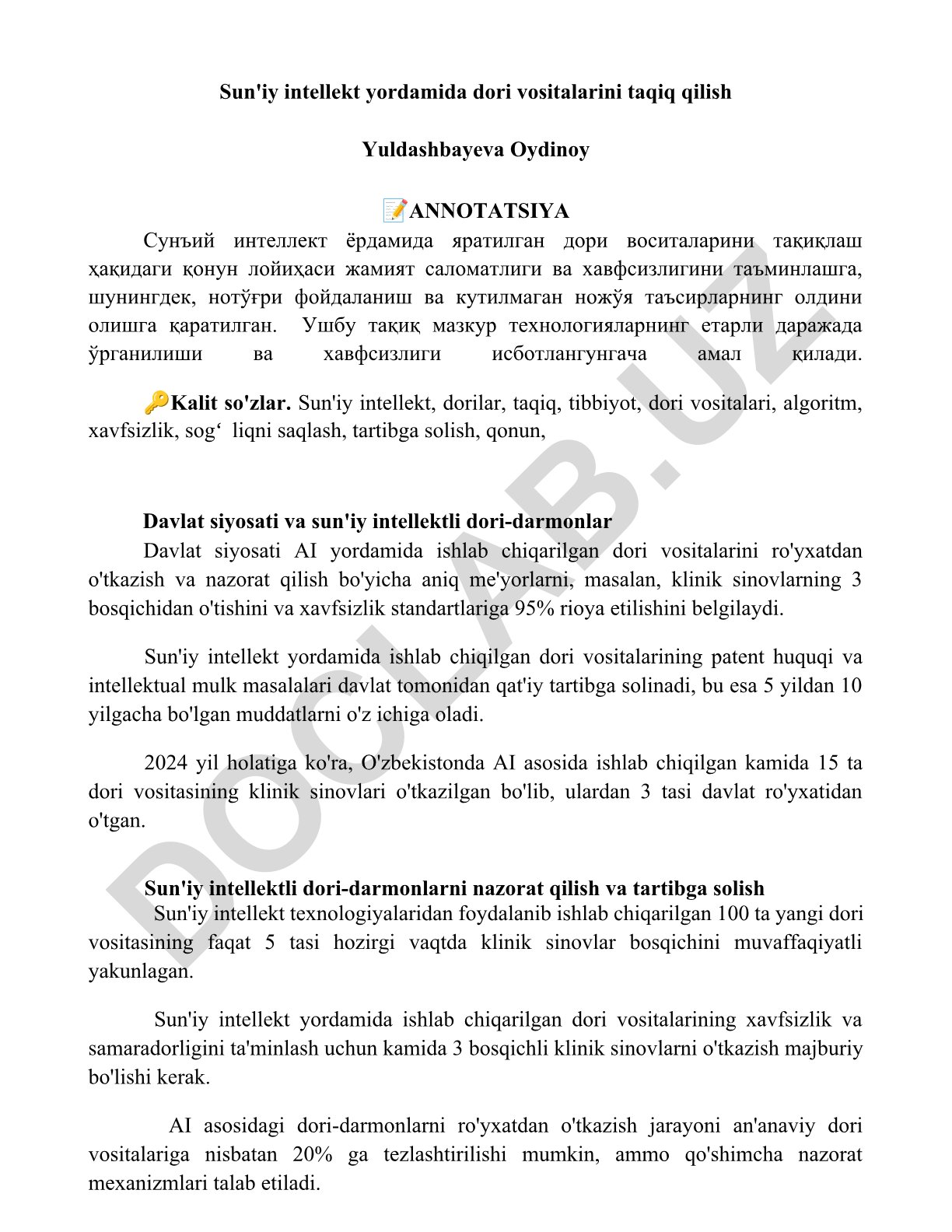 Sun'iy intellekt yordamida yaratilgan dori vositalarini taqiqlash