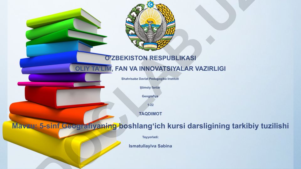 5-sinf Geografiyaning boshlangʻich kursi darsligining tarkibiy tuzilishi