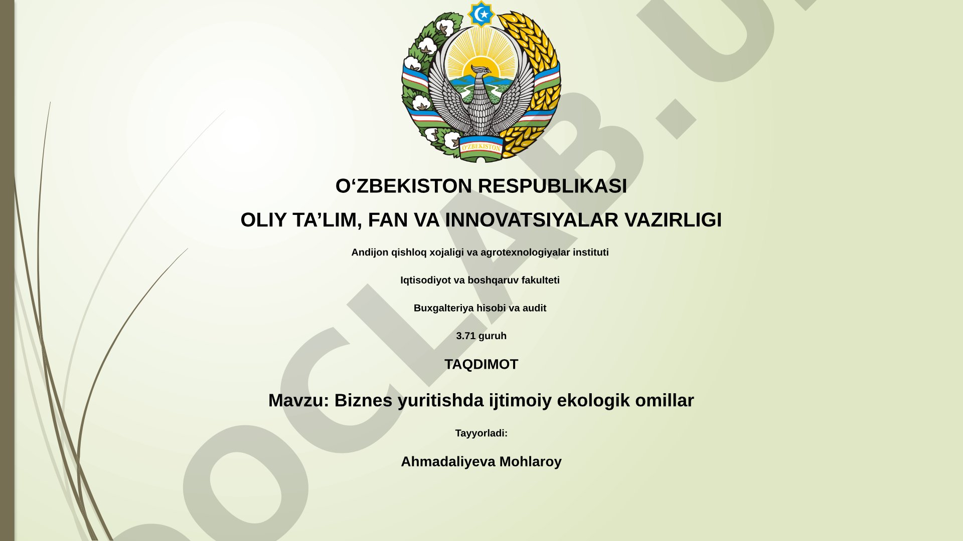 Biznes yuritishda ijtimoiy ekologik omillar