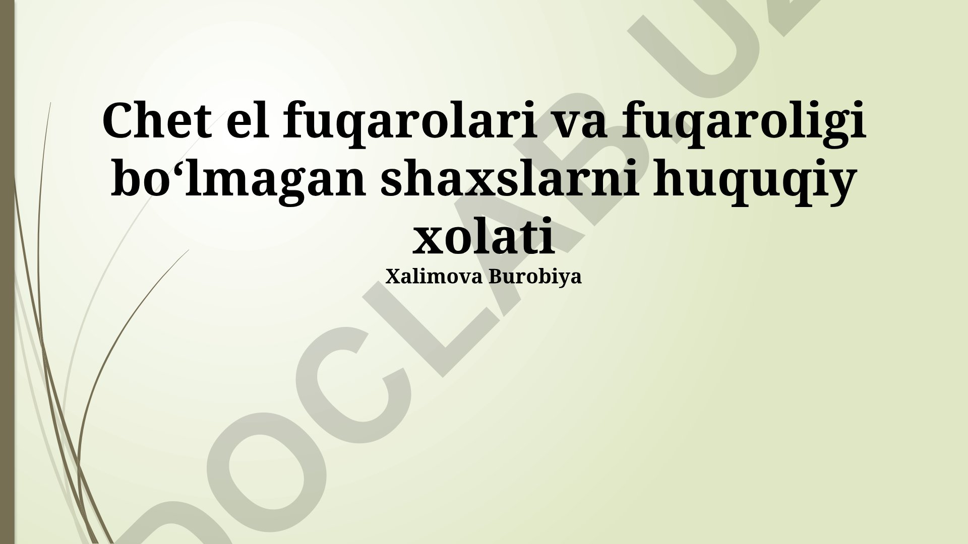 Chet el fuqarolari va fuqaroligi boʻlmagan shaxslarning huquqiy maqomi