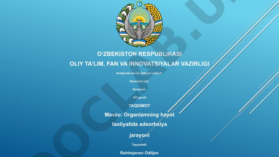 Organizmning hayot faoliyatida adsorbsiya jarayoni