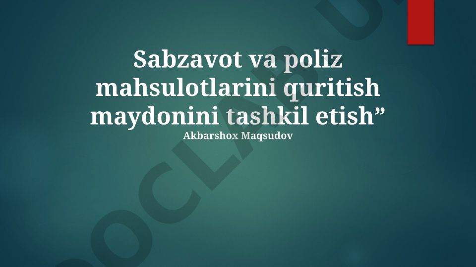 Sabzavot va poliz mahsulotlarini quritish maydonini tashkil etish