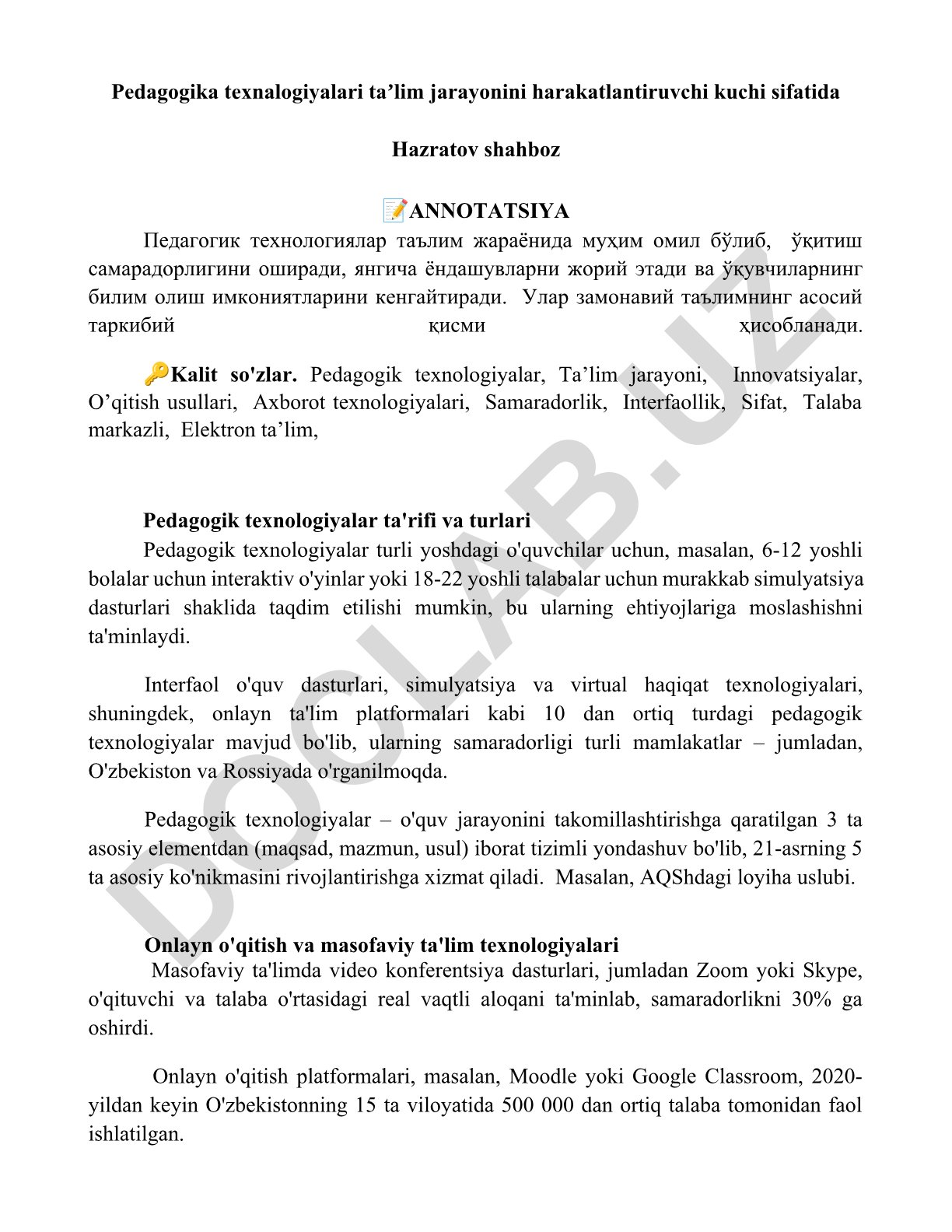 Pedagogik texnologiyalar ta'rifi va turlari