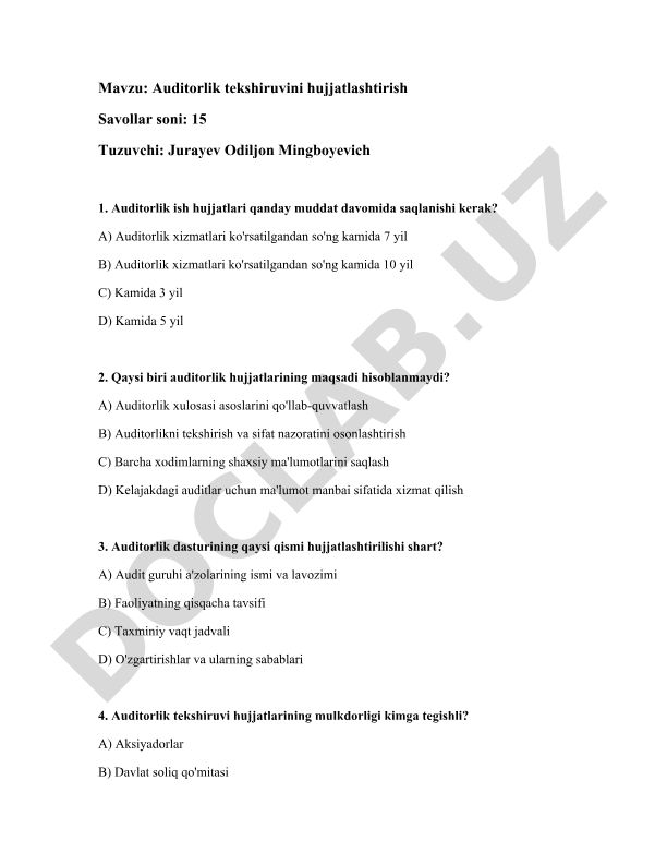 Auditorlik tekshiruvini hujjatlashtirish