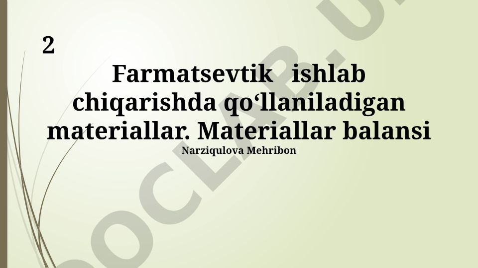Farmatsevtika ishlab chiqarishida materiallar balansi