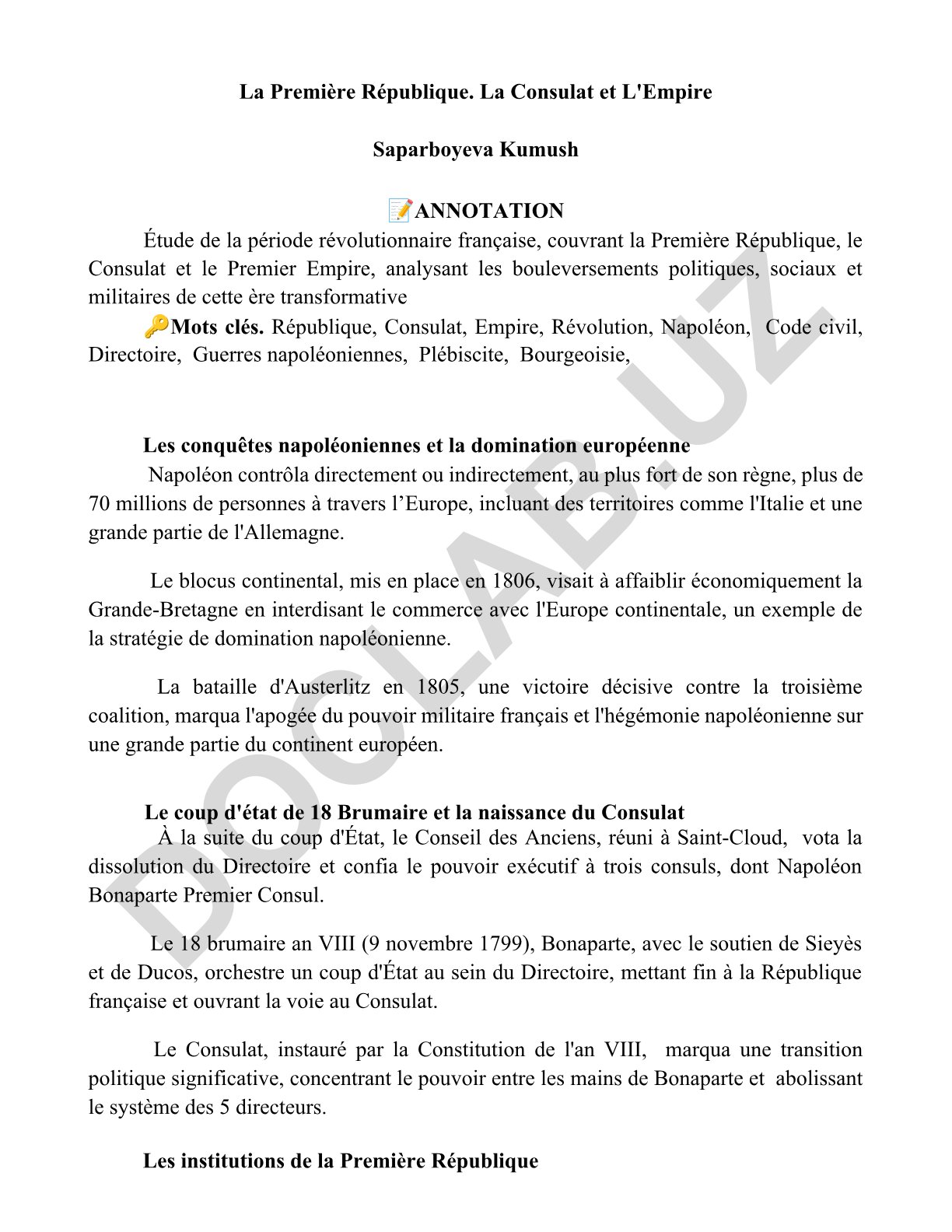 La Première République, le Consulat et l'Empire