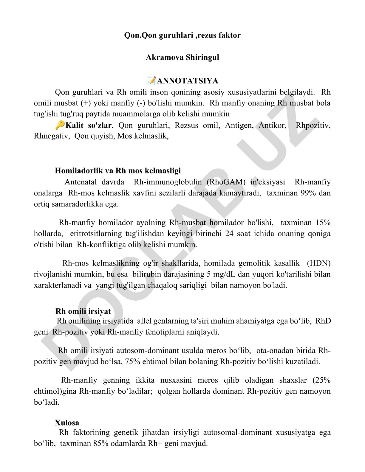 Qon guruhlari va Rh omili