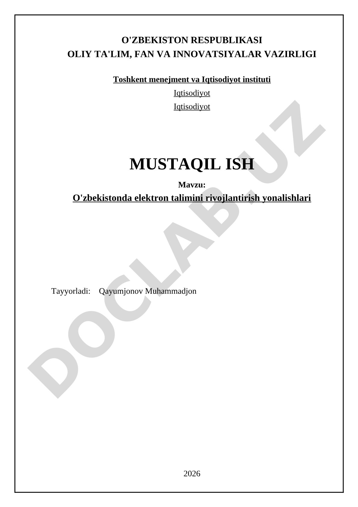 O'zbekistonda elektron ta'limini rivojlantirish yo'nalishlari