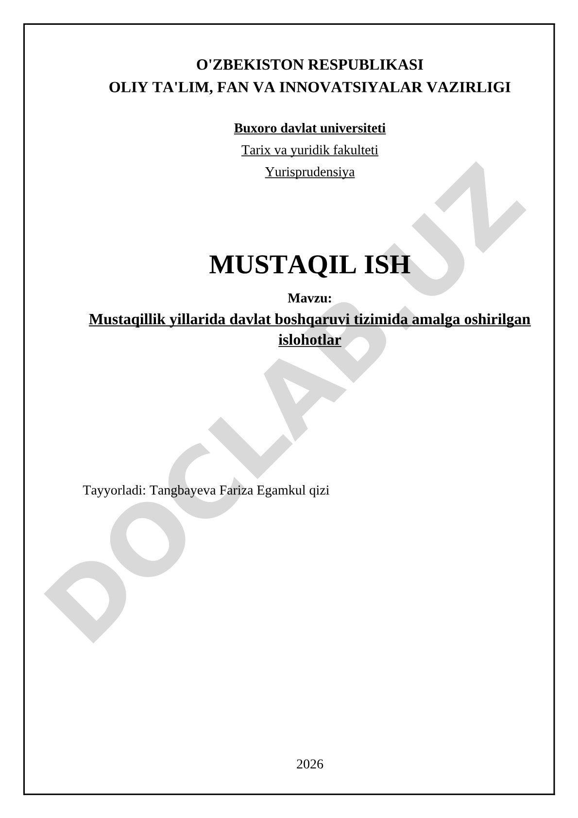 Mustaqillik yillarida davlat boshqaruvi tizimida amalga oshirilgan islohotlar