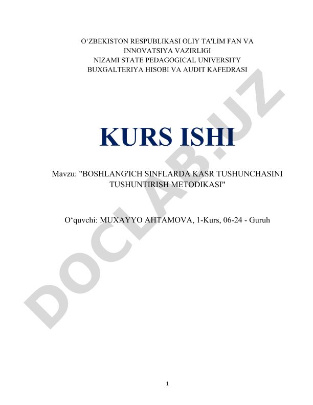 Boshlang'ich sinflarda kasr tushunchasini tushuntirish metodikasi