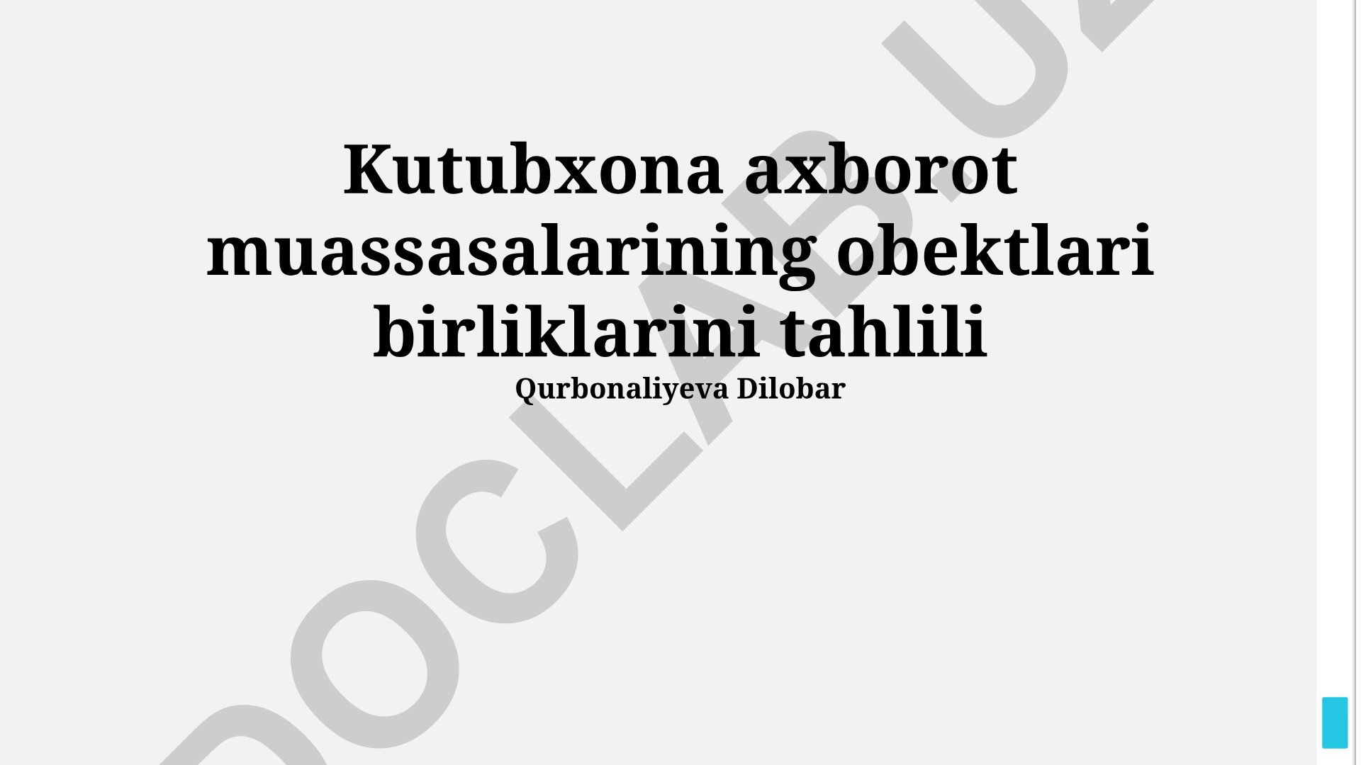 Kutubxona axborot muassasalarining obektlari birliklarini tahlili
