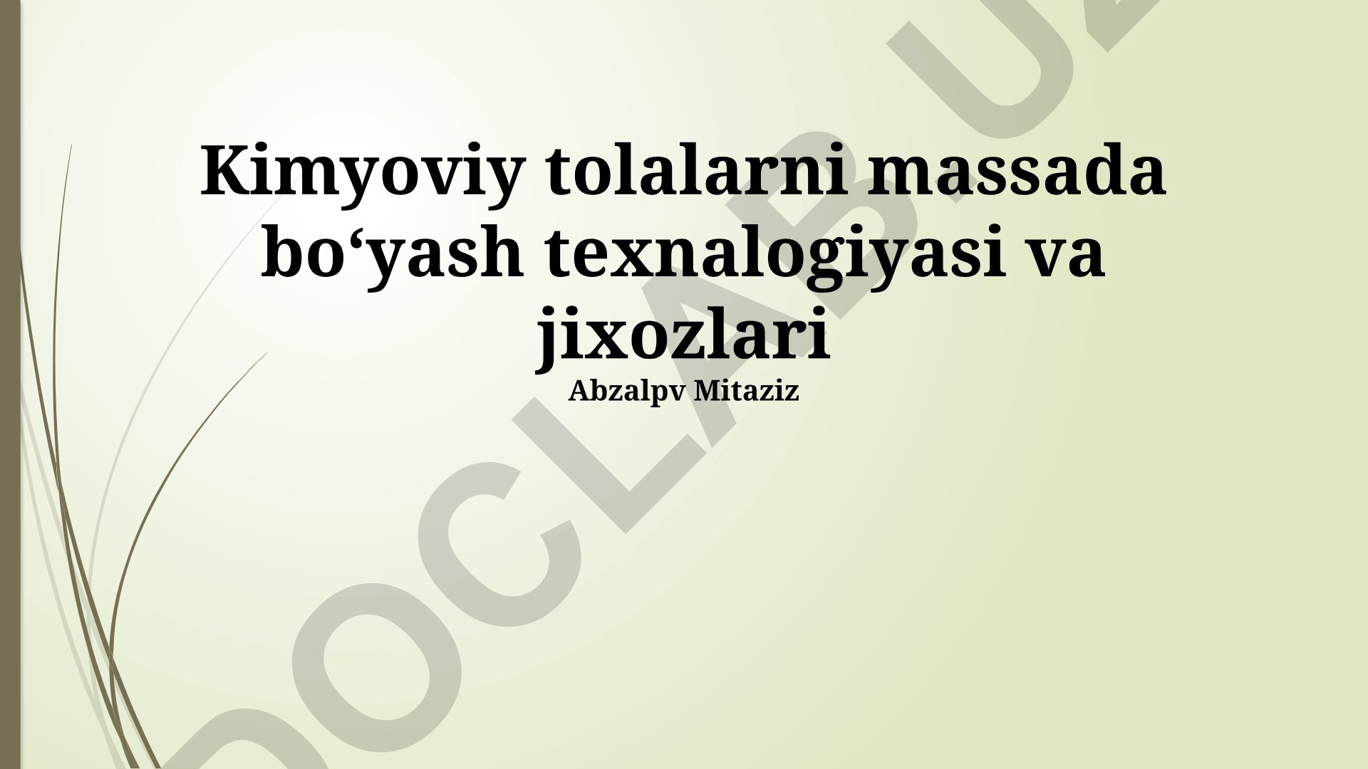 Kimyoviy tolalarni massada bo'yash texnologiyasi va jihozlari