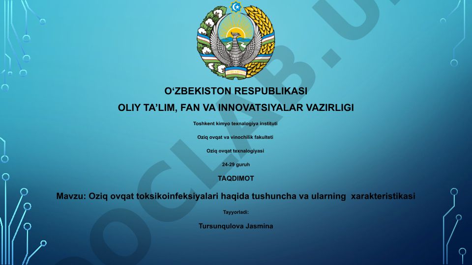 Oziq ovqat toksikoinfeksiyalari haqida tushuncha va ularning xarakteristikasi