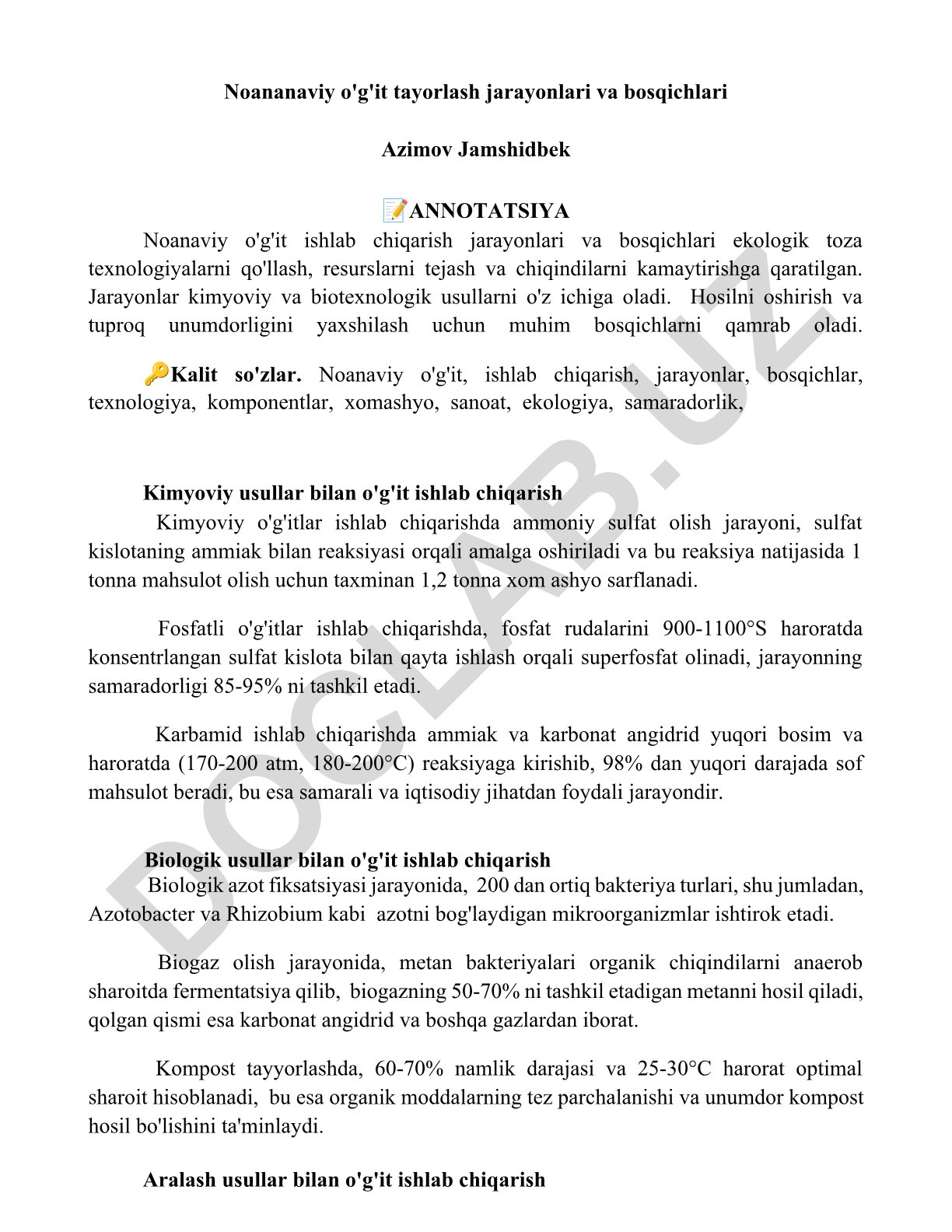 Noanaviy o'g'it tayorlash jarayonlari va bosqichlari