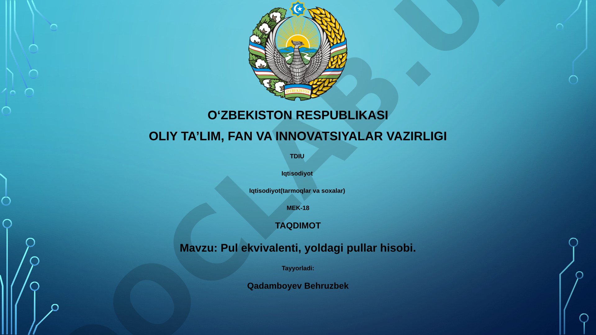 Pul ekvivalenti, yoldagi pullar hisobi