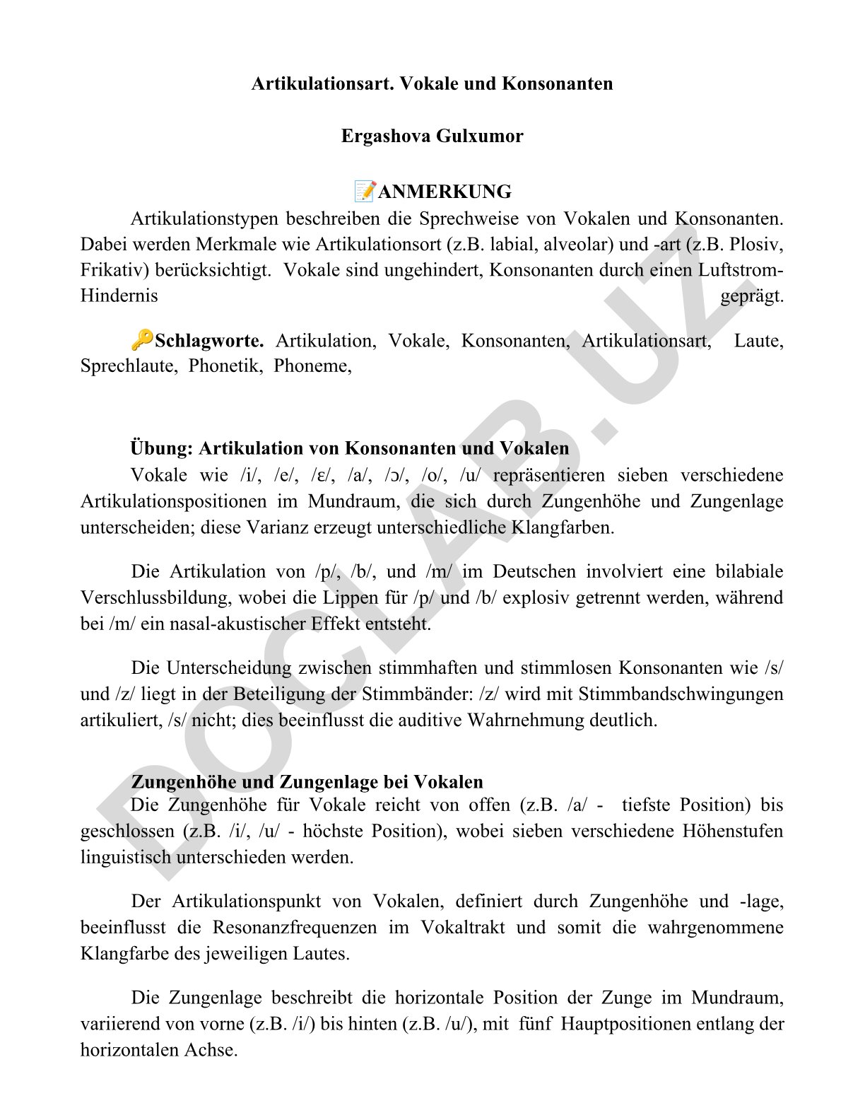 Artikulationsart von Vokalen und Konsonanten