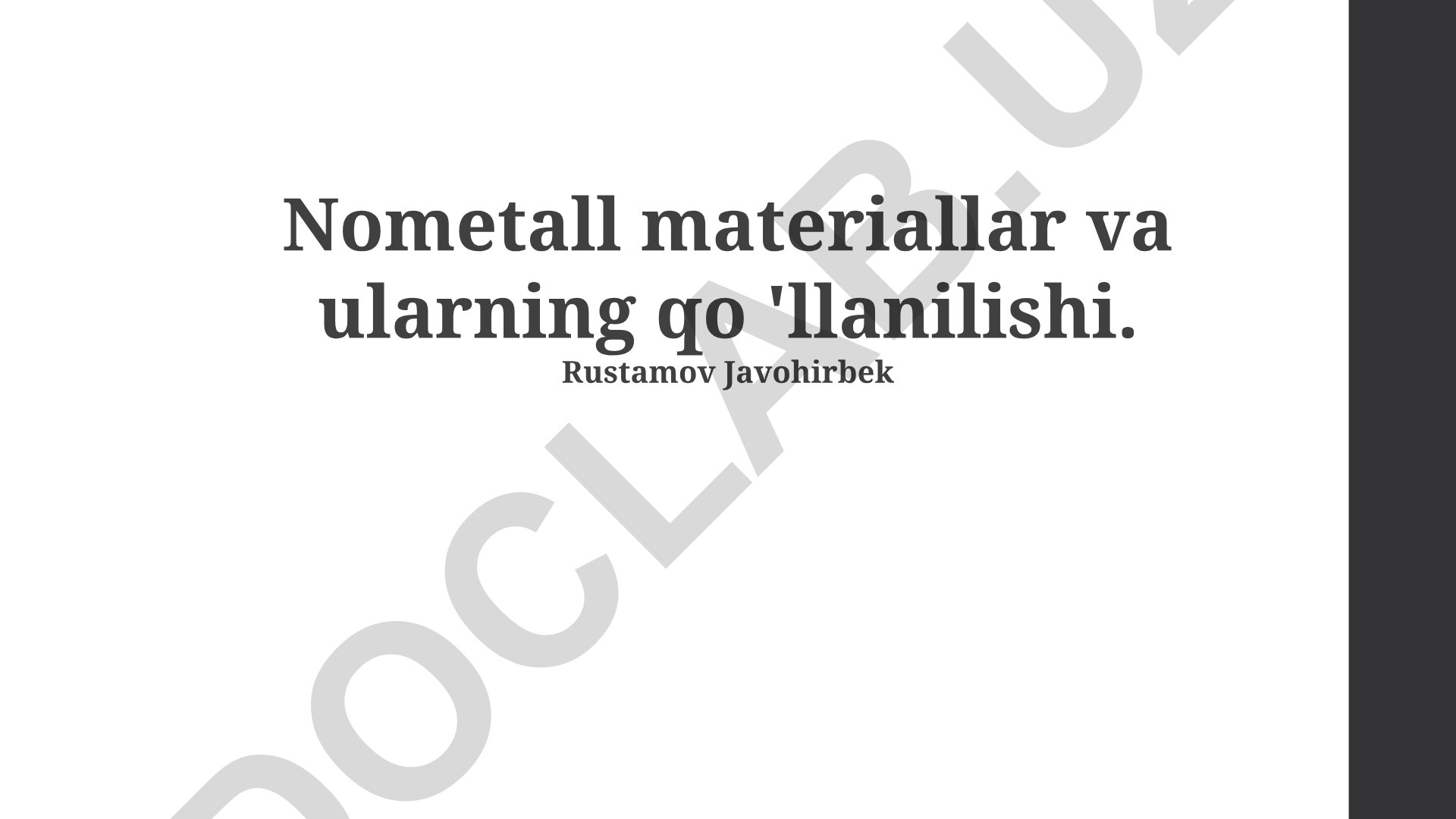 Nometall materiallar va ularning qo'llanilishi