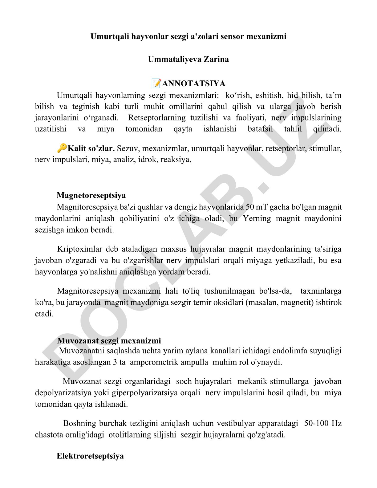 Umurtqali hayvonlarning sezgi mexanizmlari