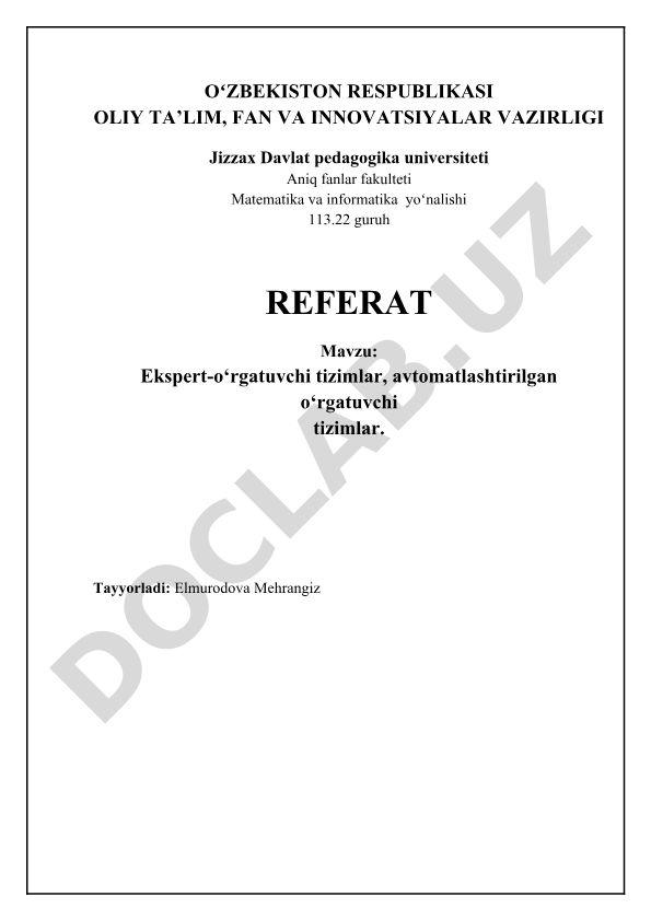 Ekspert-o‘rgatuvchi tizimlar, avtomatlashtirilgan o‘rgatuvchi tizimlar