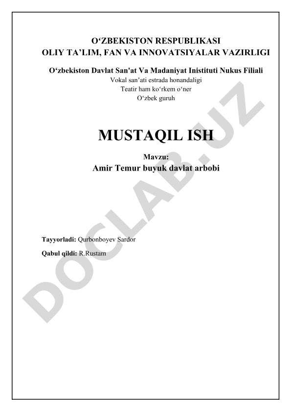 Amir Temur buyuk davlat arbobi