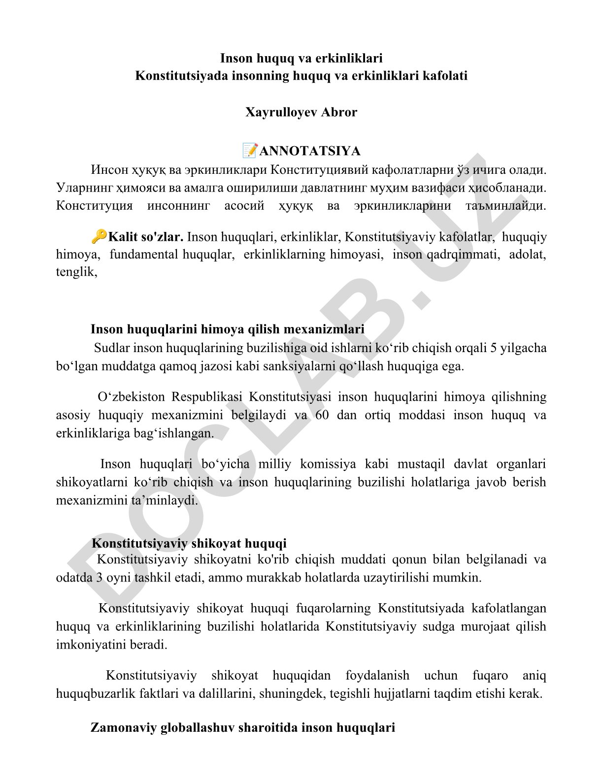 Inson huquq va erkinliklarining Konstitutsiyaviy kafolatlari