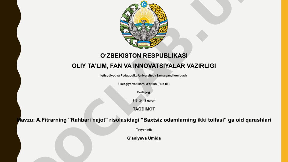 A.Fitrarning "Rahbari najot" risolasidagi "Baxtsiz odamlarning ikki toifasi" ga oid qarashlari
