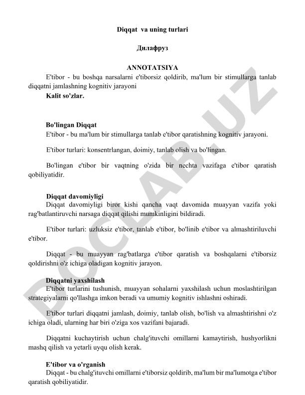 Diqqat va uning turlari