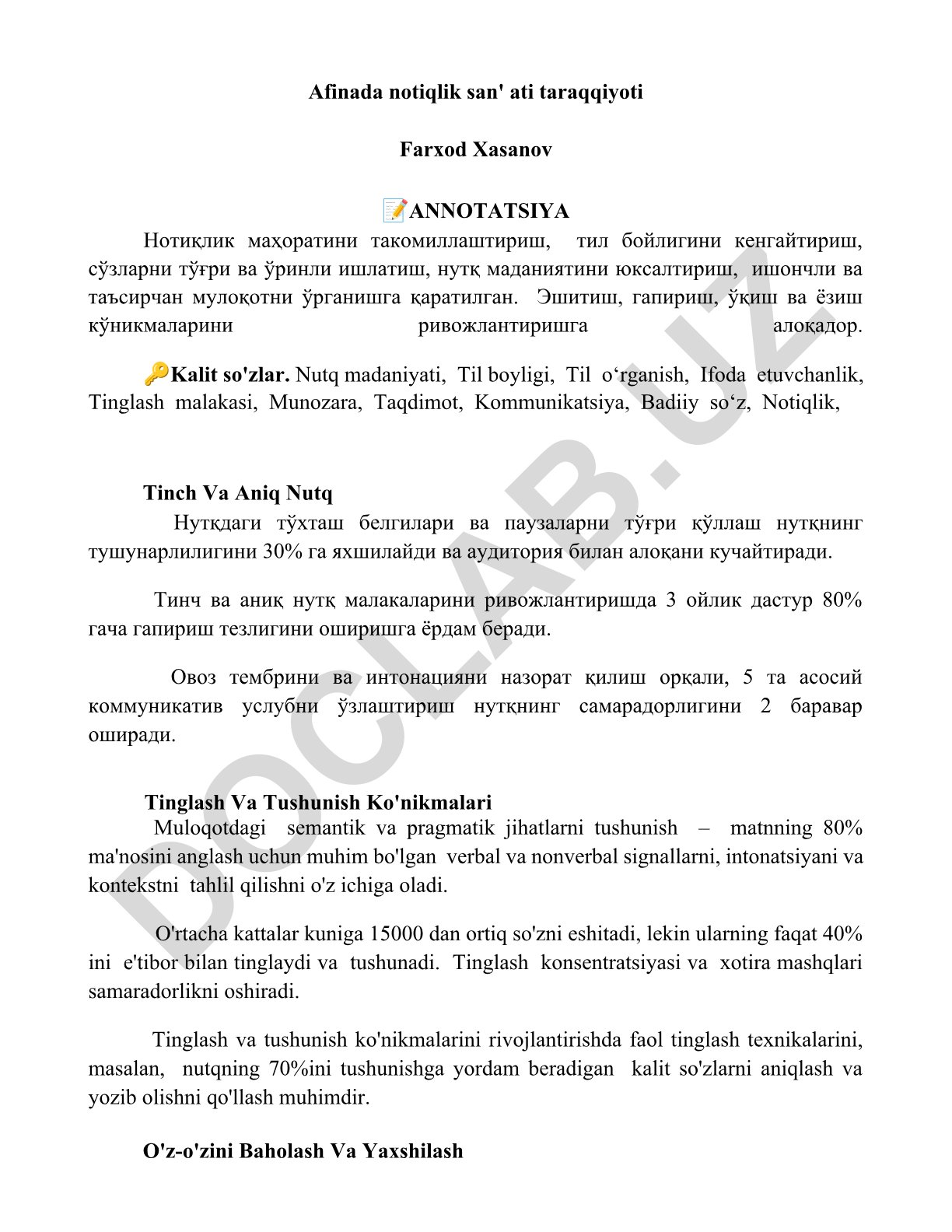 Notiqlik san'ati va nutq madaniyatini rivojlantirish