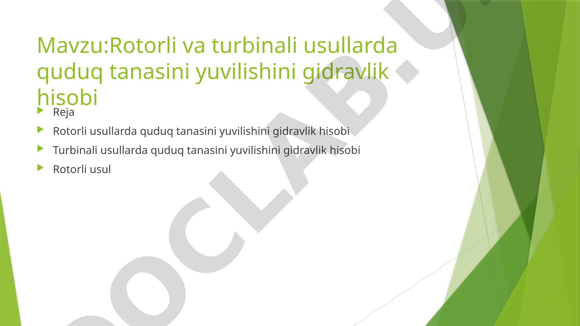 Rotorli va turbinali usullarda quduq tanasini yuvilishini gidravlik hisobi
