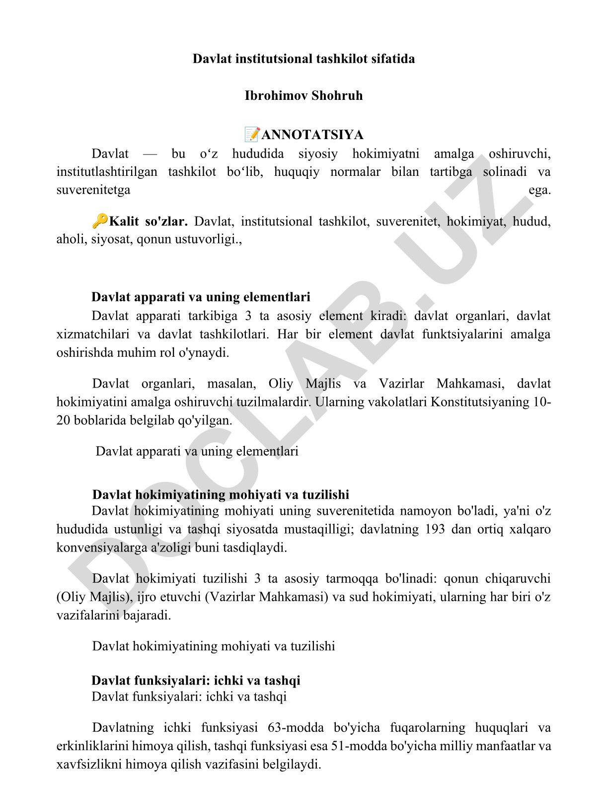 Davlat institutsional tashkilot sifatida