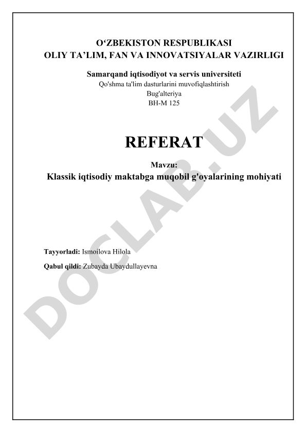Klassik iqtisodiy maktabga muqobil g'oyalarining mohiyati