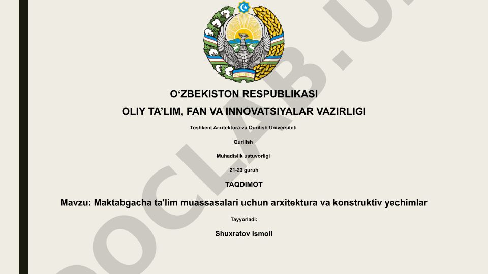 Maktabgacha ta'lim muassasalari uchun arxitektura va konstruktiv yechimlar