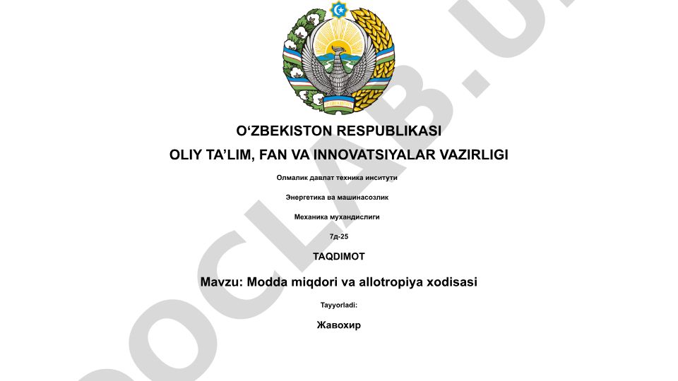 Modda miqdori va allotropiya hodisasi