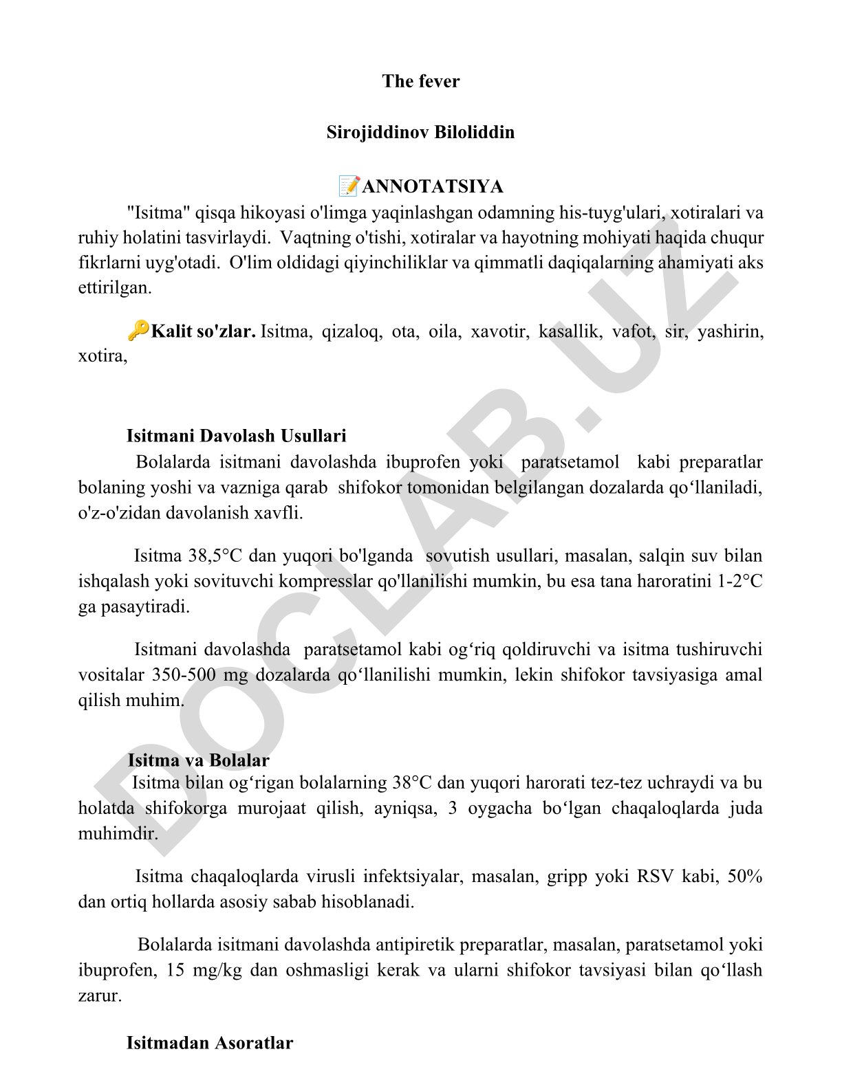 Isitma haqida qisqa hikoya va bolalarda isitmani davolash usullari
