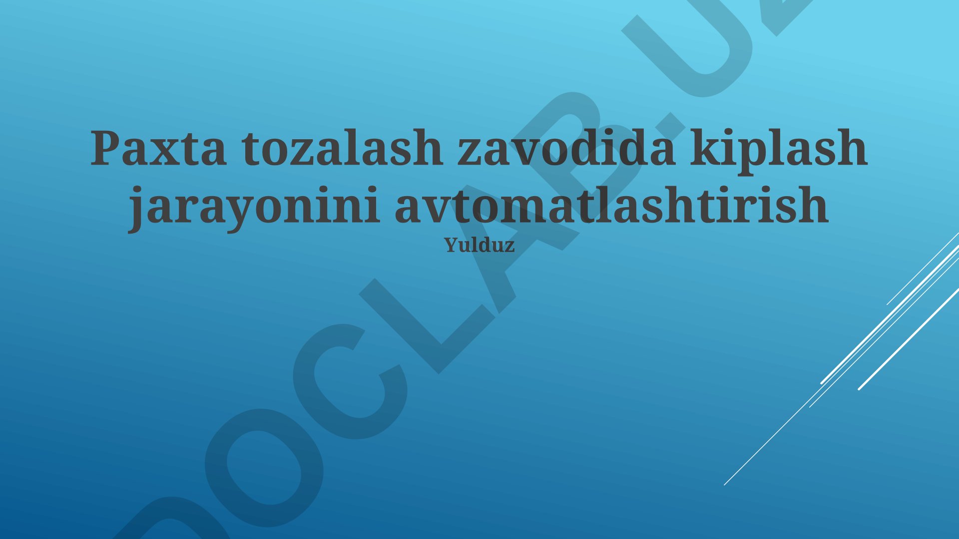 Paxta tozalash zavodida kiplash jarayonini avtomatlashtirish