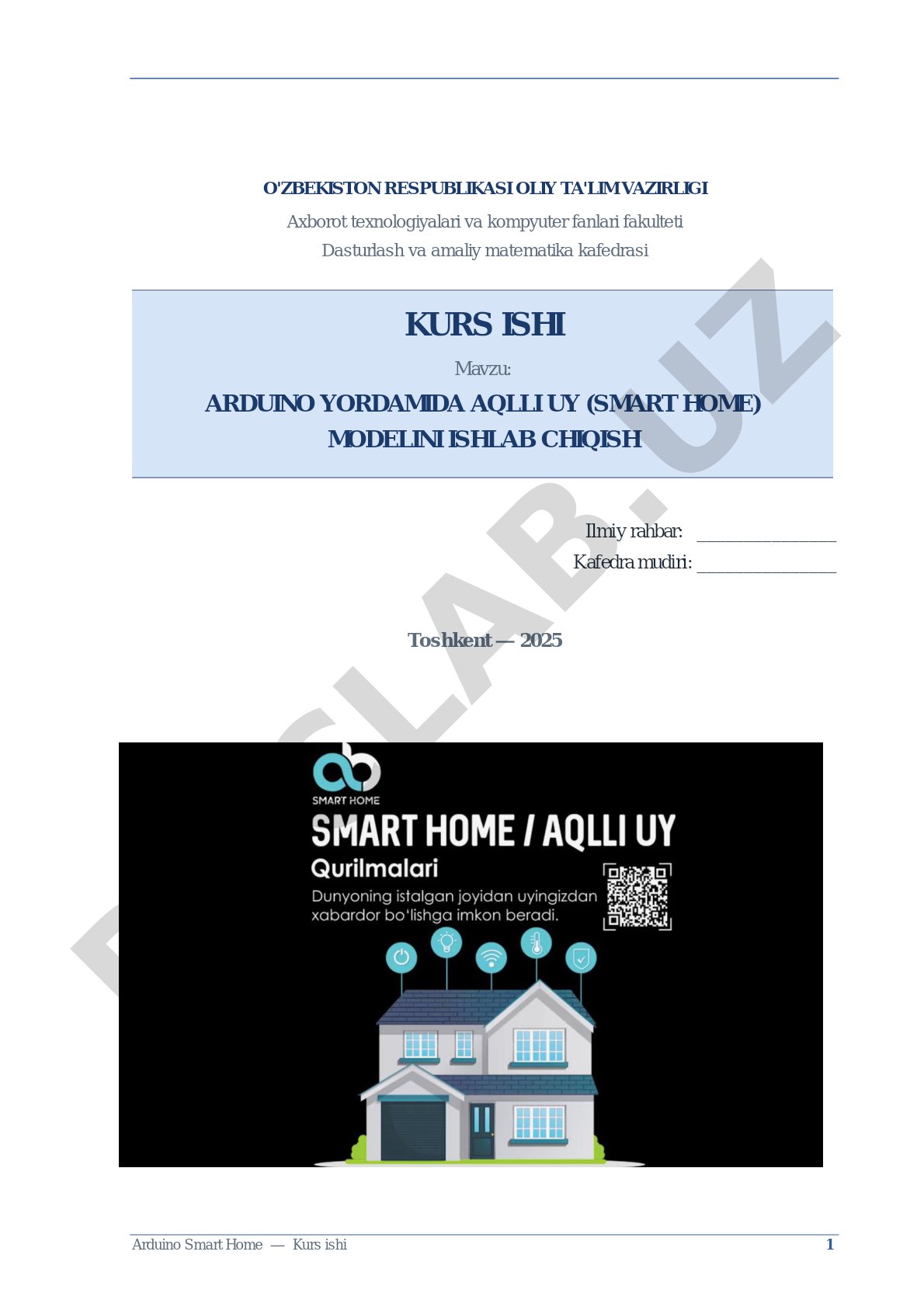 Arduino yordamida aqlli uy (Smart Home) modelini ishlab chiqish