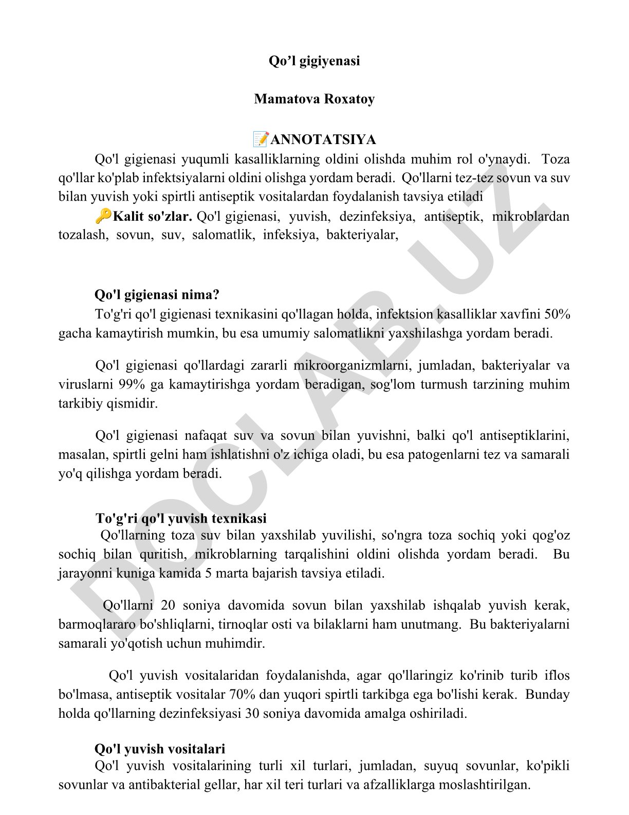 Qo'l gigienasi va uning ahamiyati