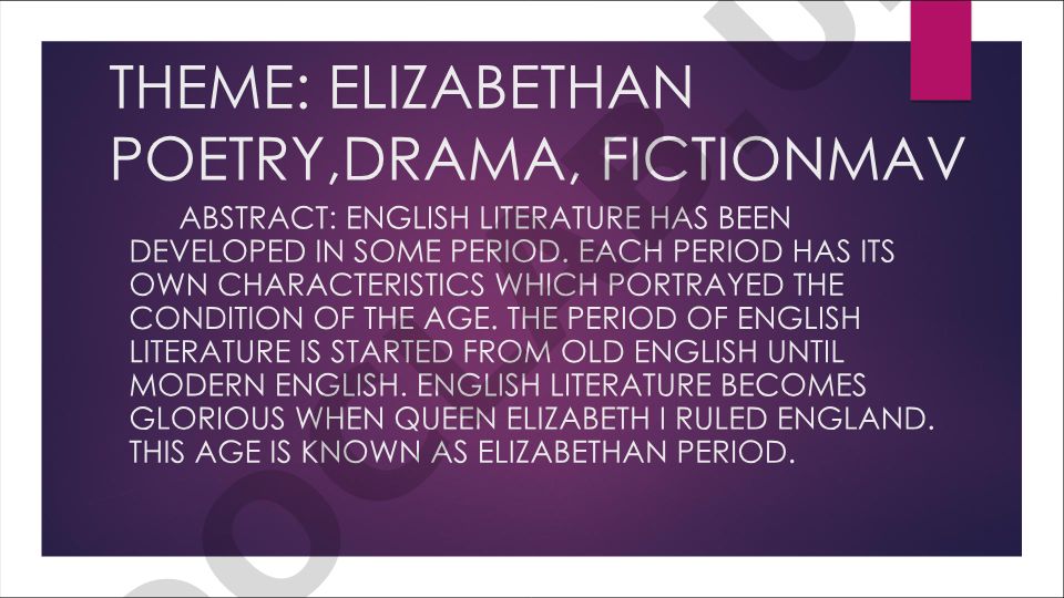 Elizabethan Poetry, Drama, Fiction