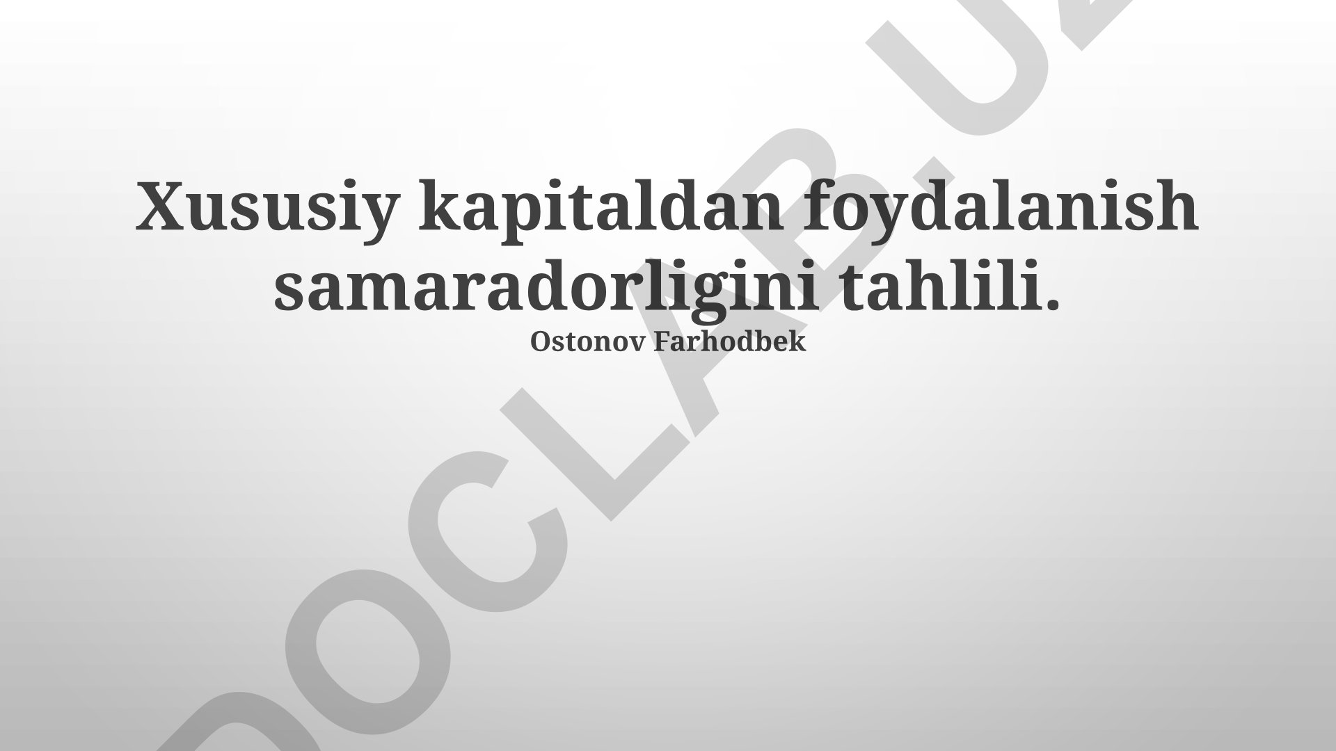 Xususiy kapitaldan foydalanish samaradorligini tahlili