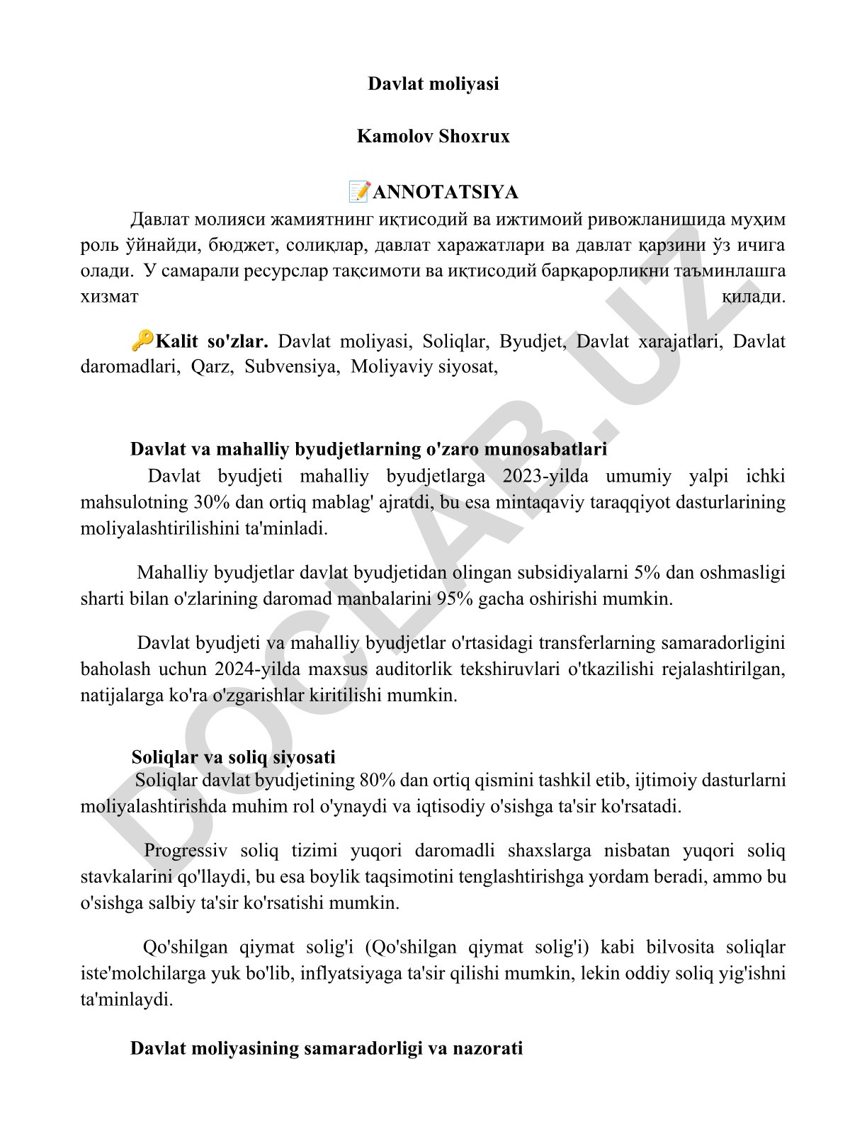 Davlat moliyasi va byudjet tizimi