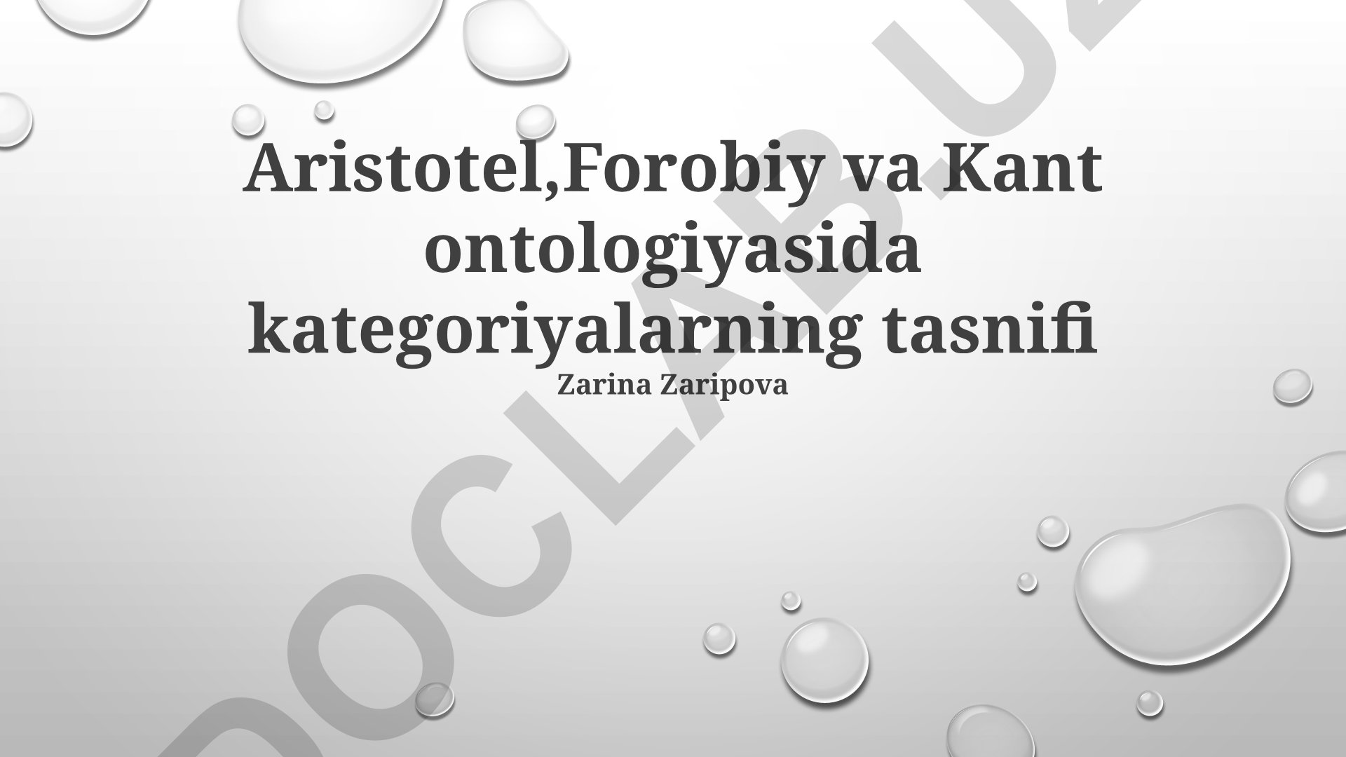 Aristotel, Forobiy va Kant ontologiyasida kategoriyalarning tasnifi