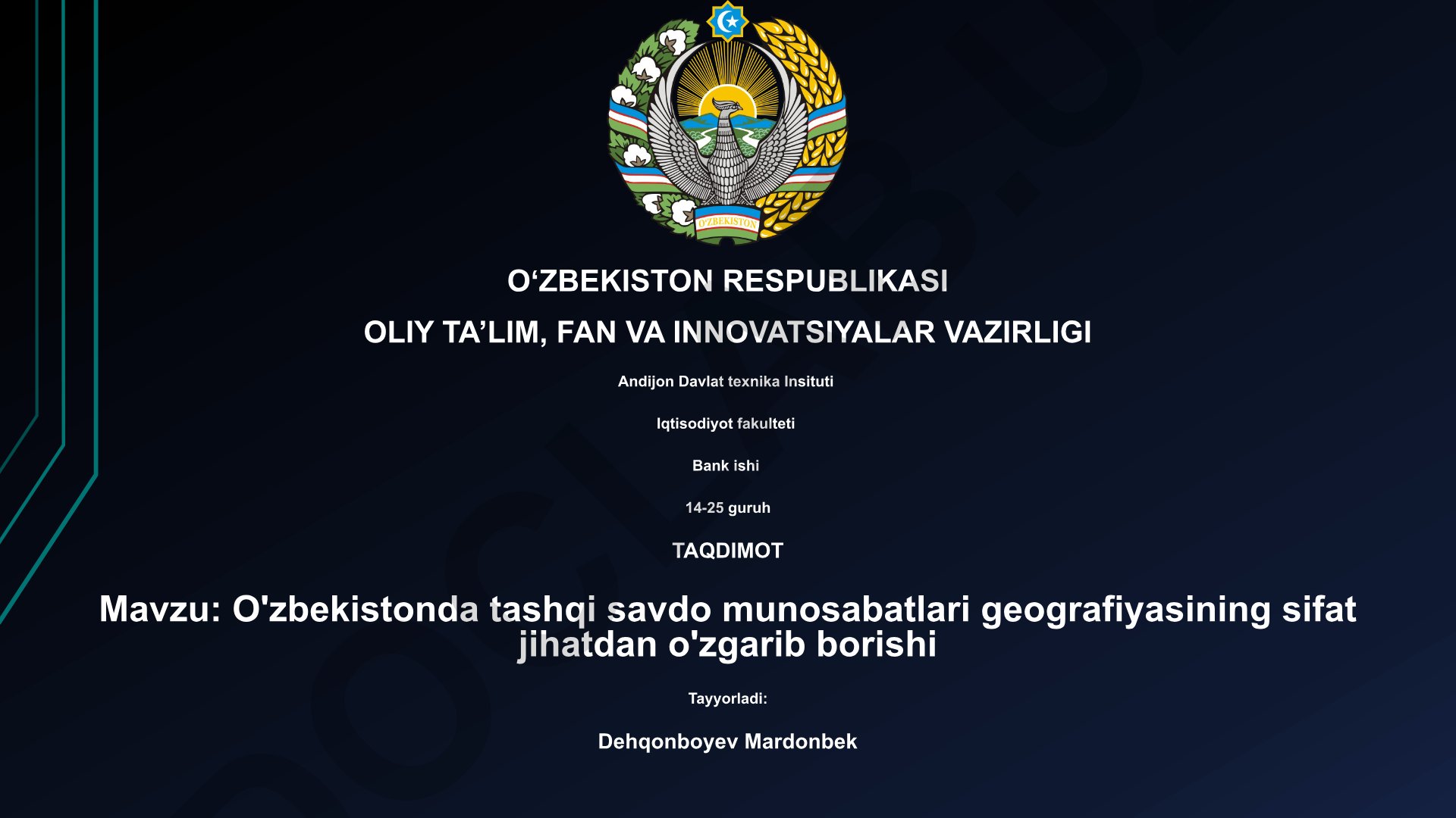 O'zbekistonda tashqi savdo munosabatlari geografiyasining sifat jihatdan o'zgarib borishi