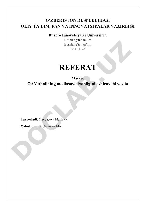OAV aholining mediasavodxonligini oshiruvchi vosita