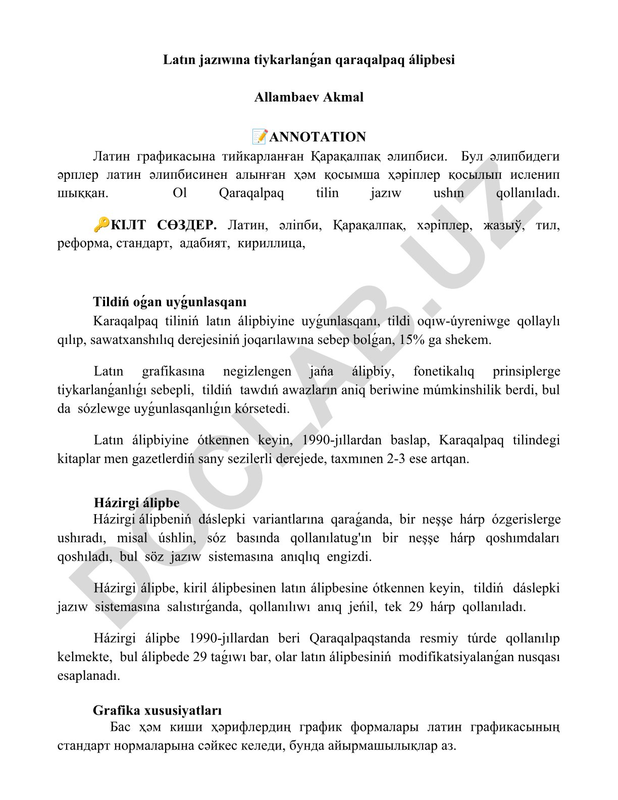 Latın jazıwına tiykarlanǵan qaraqalpaq álipbesi