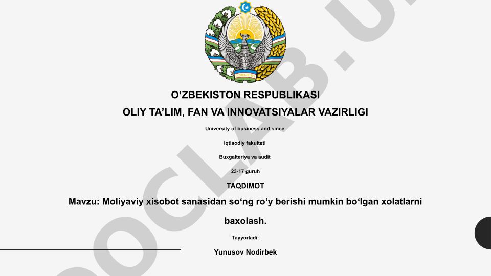 Moliyaviy xisobot sanasidan soʻng roʻy berishi mumkin boʻlgan xolatlarni baxolash