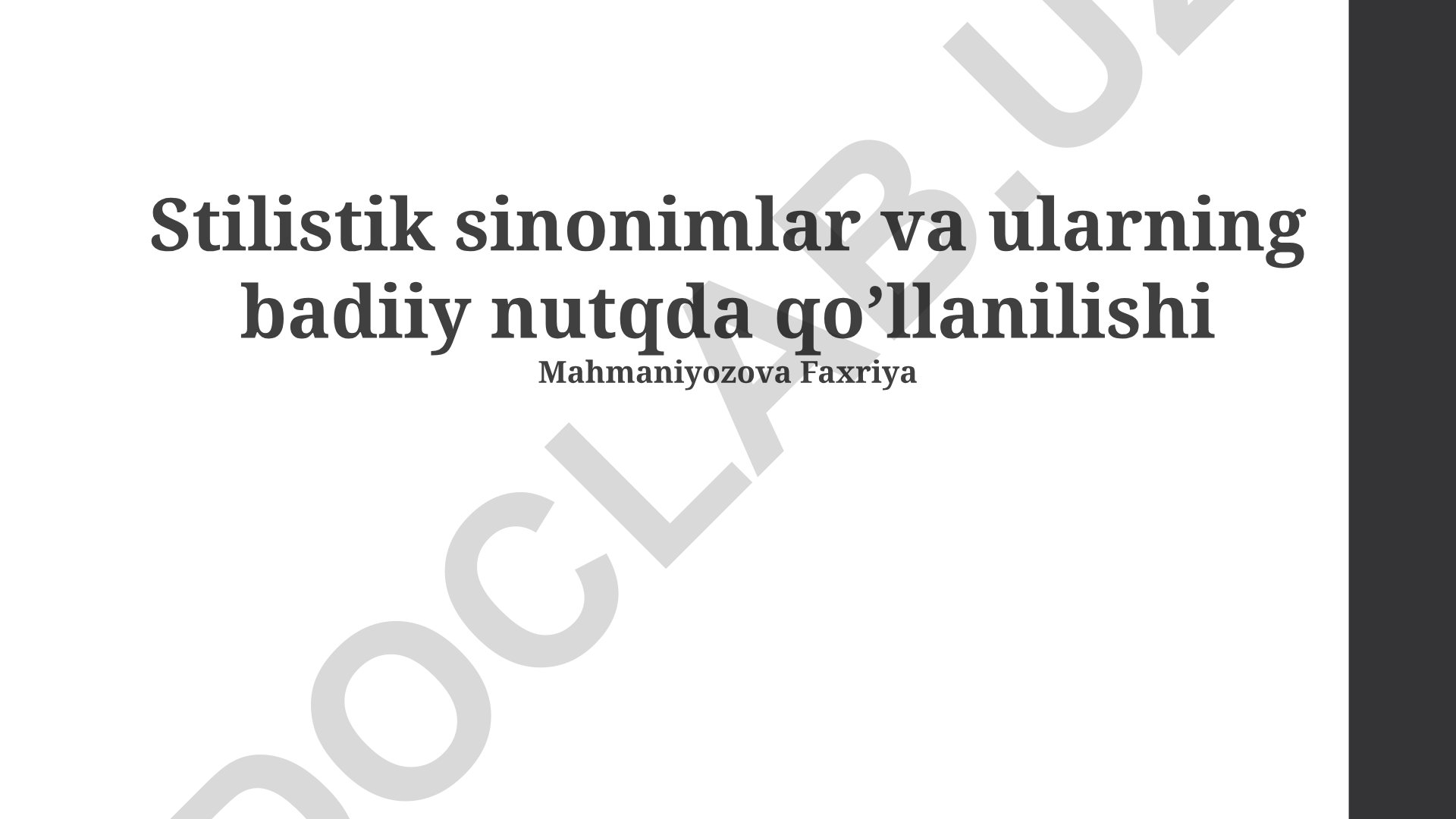 Stilistik sinonimlar va ularning badiiy nutqda qo'llanilishi