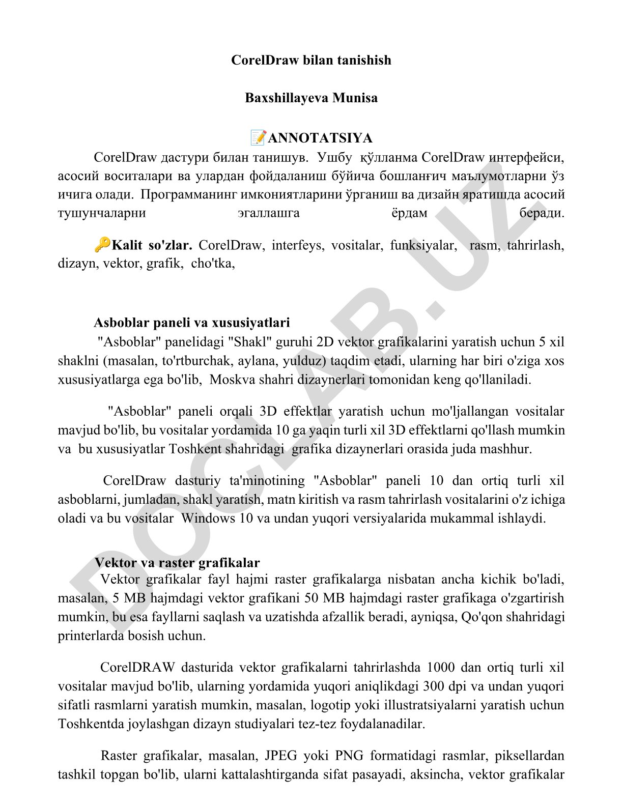 CorelDraw dasturi bilan tanishish va asosiy vositalar