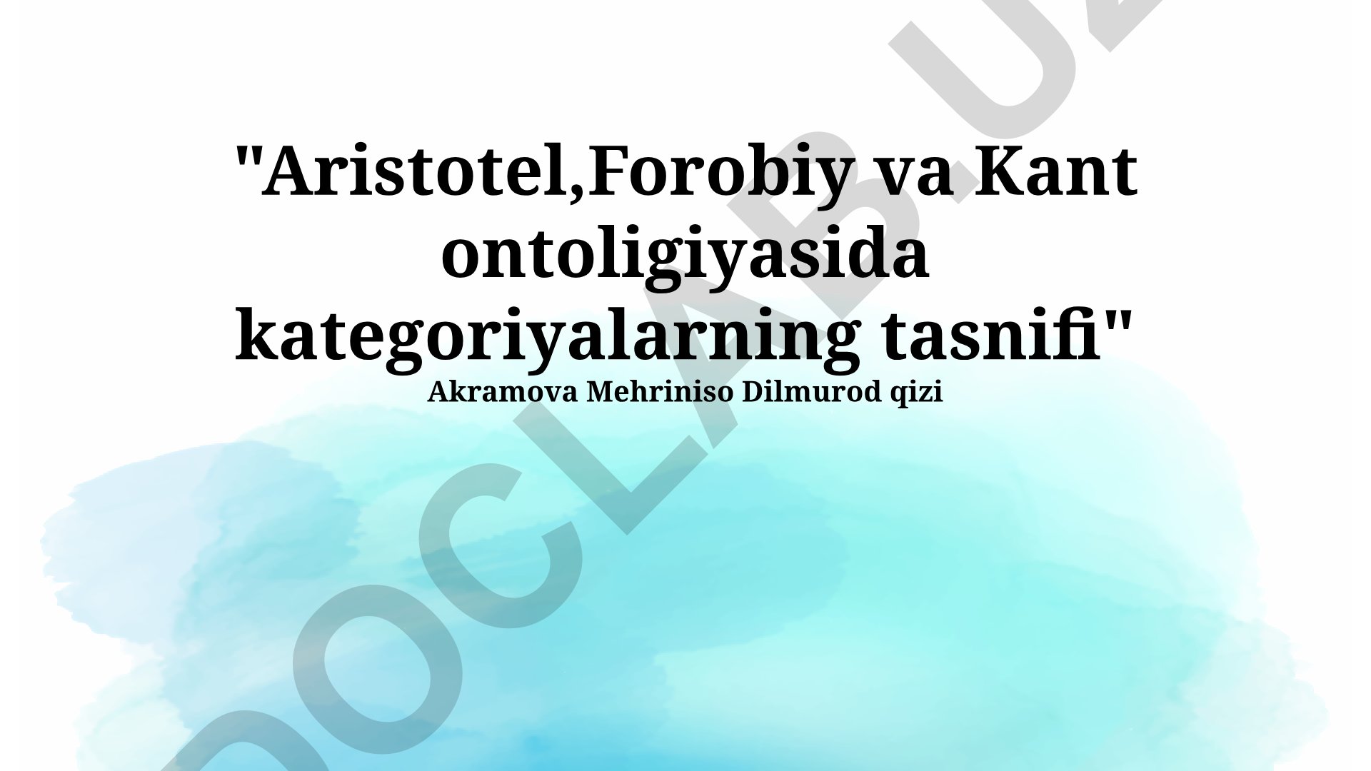 Aristotel, Forobiy va Kant ontologiyasida kategoriyalarning tasnifi
