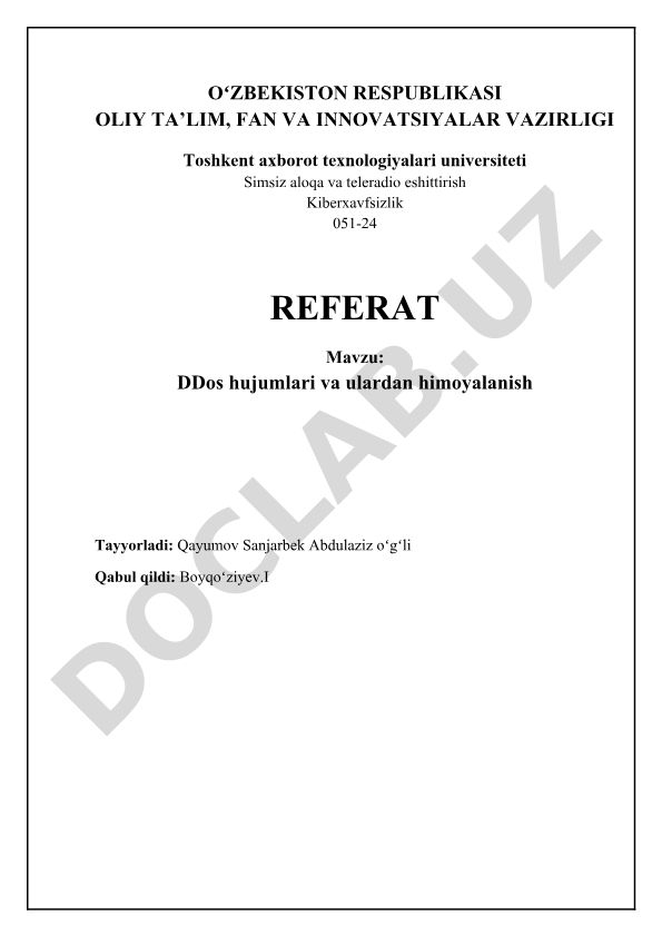 DDos hujumlari va ulardan himoyalanish